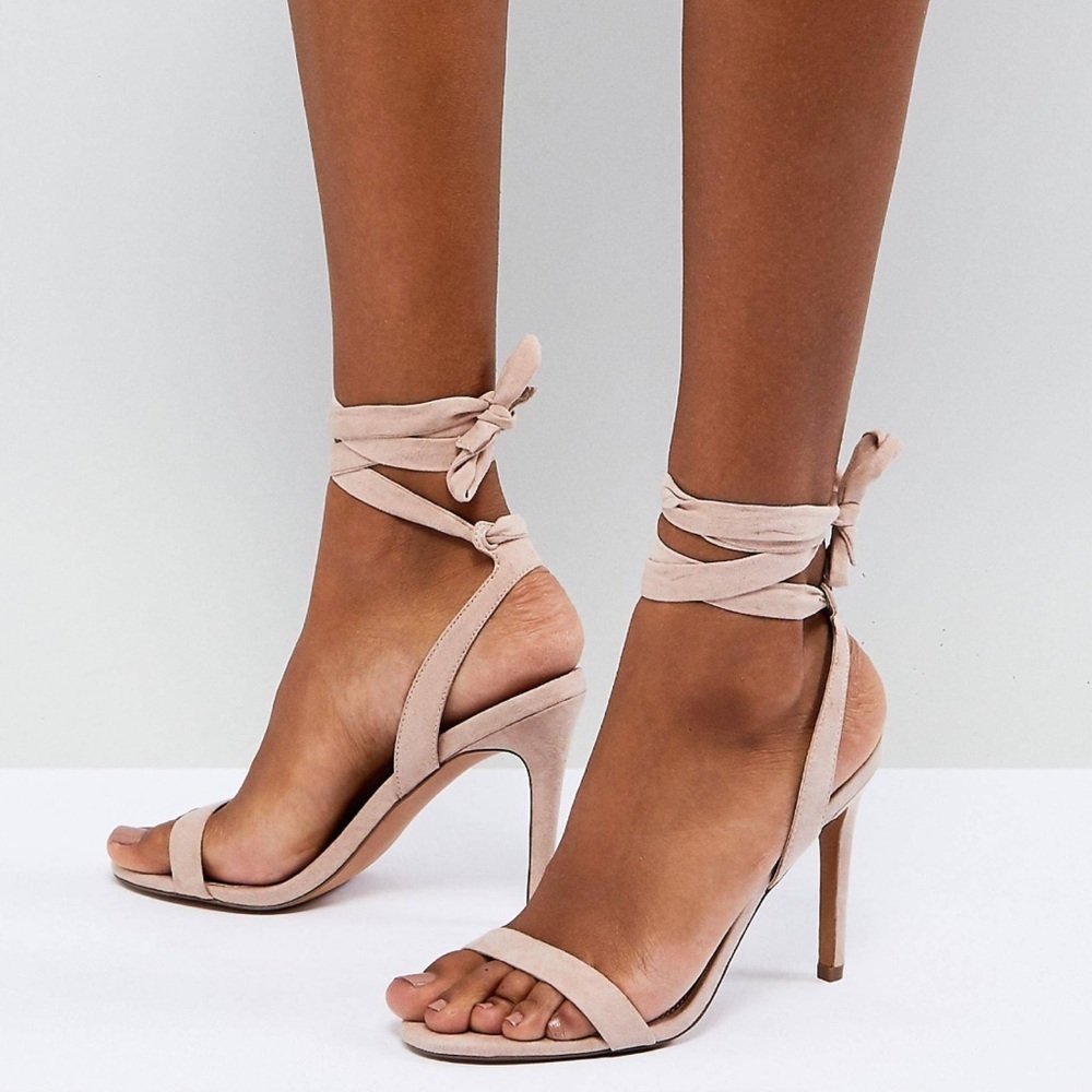 ASOS DESIGN Warm Pink Hatty Barely There Herled Wrap Ankle Sandals Size 6 (UK4)